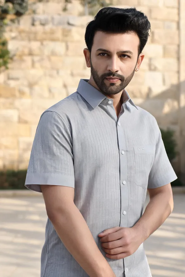 Grey_Lyocell_Linen_Striped_Shirt_For_Men