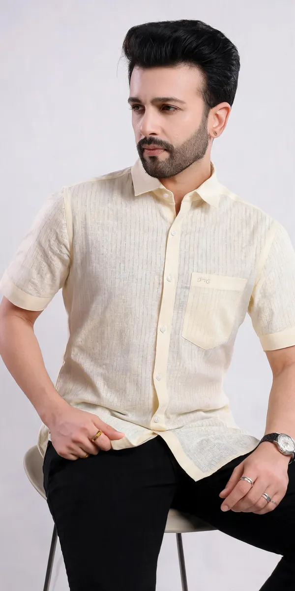 Lemon_Lyocell_Linen_Striped_Shirt_For_Men