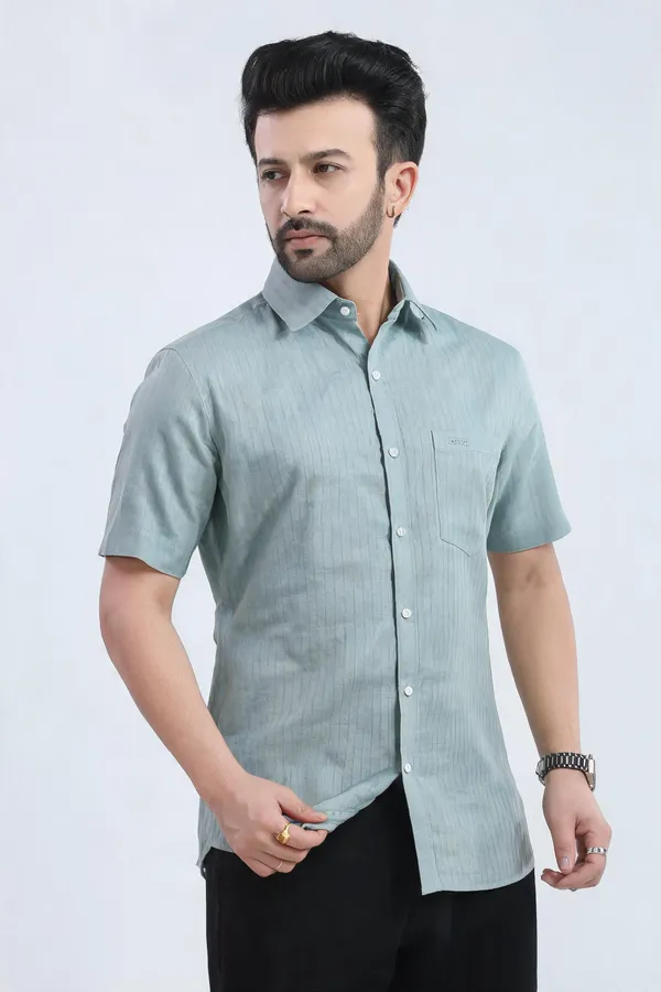 Sage_Green_Lyocell_Linen_Striped_Shirt_For_Men