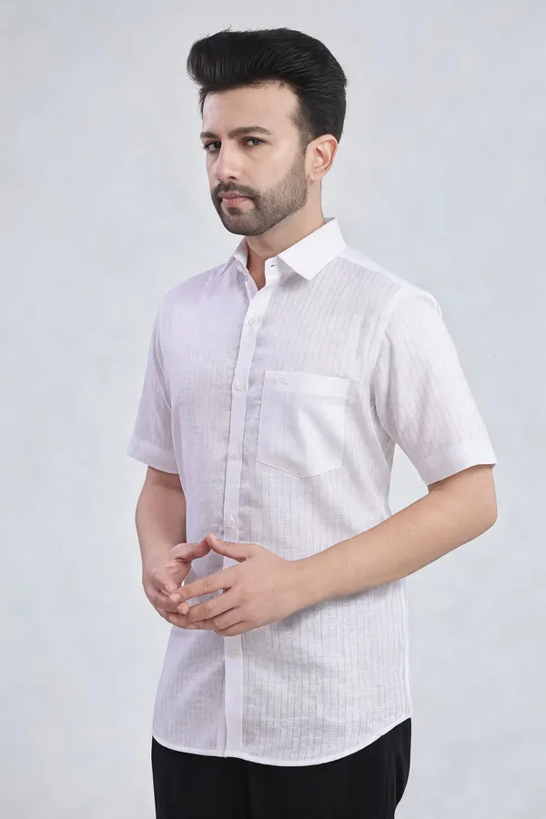 White_Lyocell_Linen_Striped_Shirt_For_Men