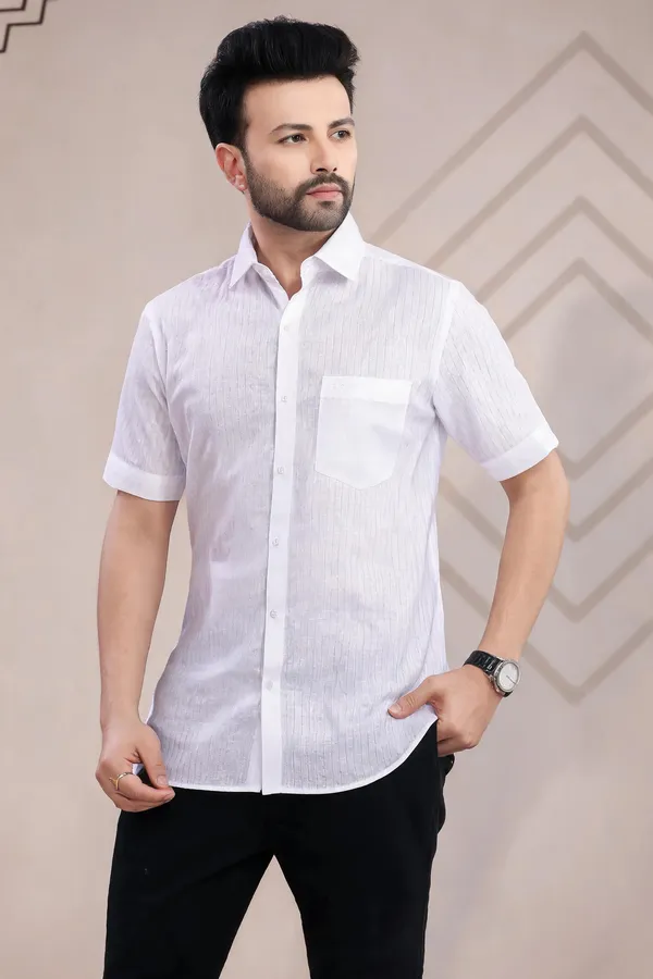 White_Lyocell_Linen_Striped_Shirt_For_Men