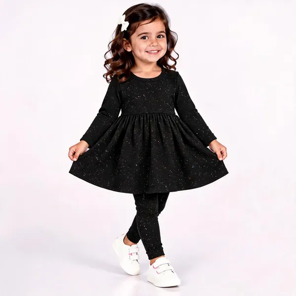 Black_Poly_Cotton_Sparkle_Full_Sleeve_Flared_Dress_Set_For_Girls