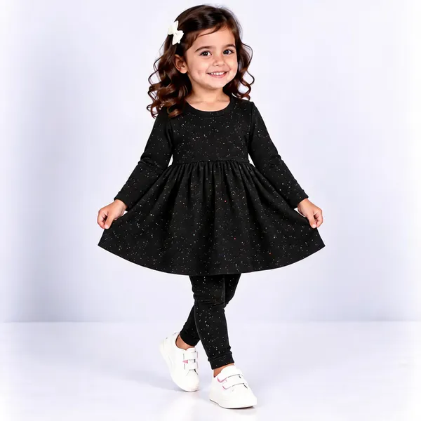 Black_Poly_Cotton_Sparkle_Full_Sleeve_Flared_Dress_Set_For_Girls