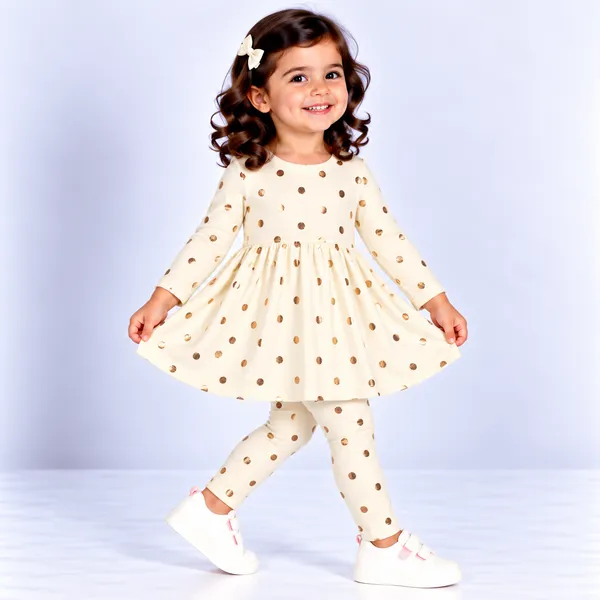 Cream_Polka_Dot_Full_Sleeve_Dress_Set_For_Girls