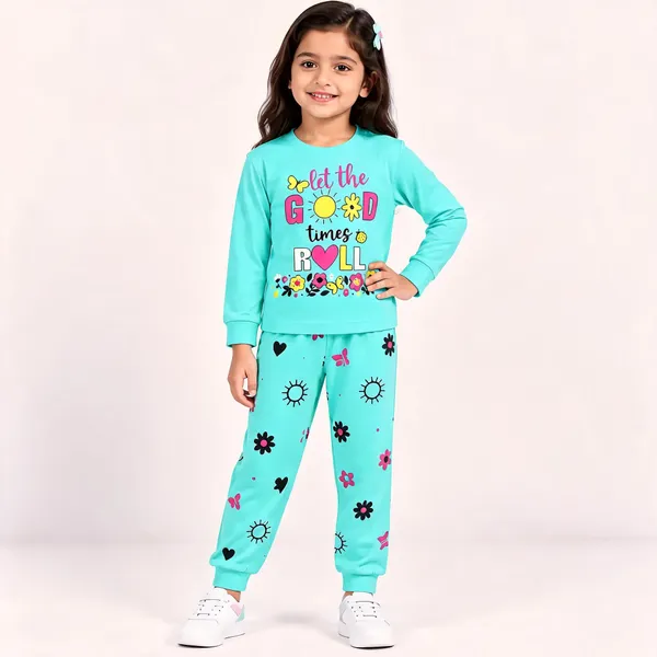 Turquoise_Poly_Cotton_Printed_Full-Sleeve_Sleepwear_Set_For_Girls