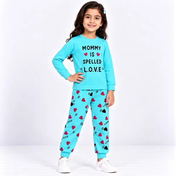 Turquoise_Printed_Long_Sleeve_Sleepwear_Set_for_Girls