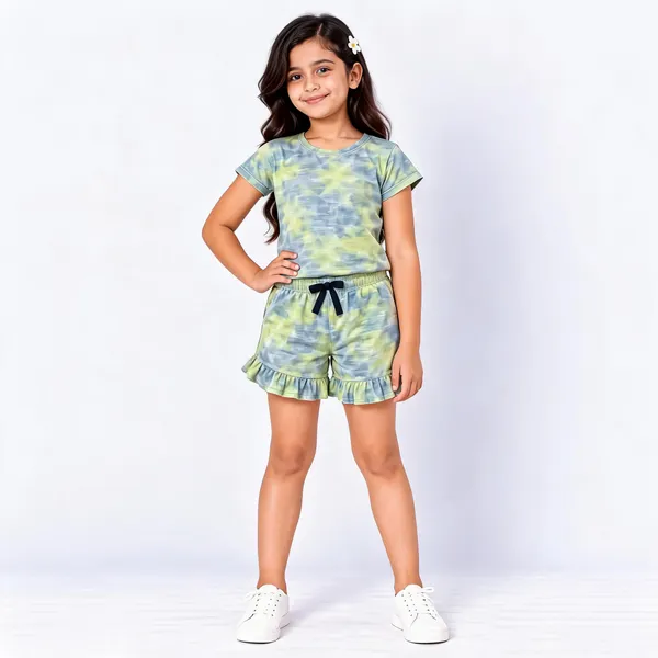 Green_Poly_Cotton_Tie-Dye_Relaxed_Fit_Shorts_Set_For_Girls