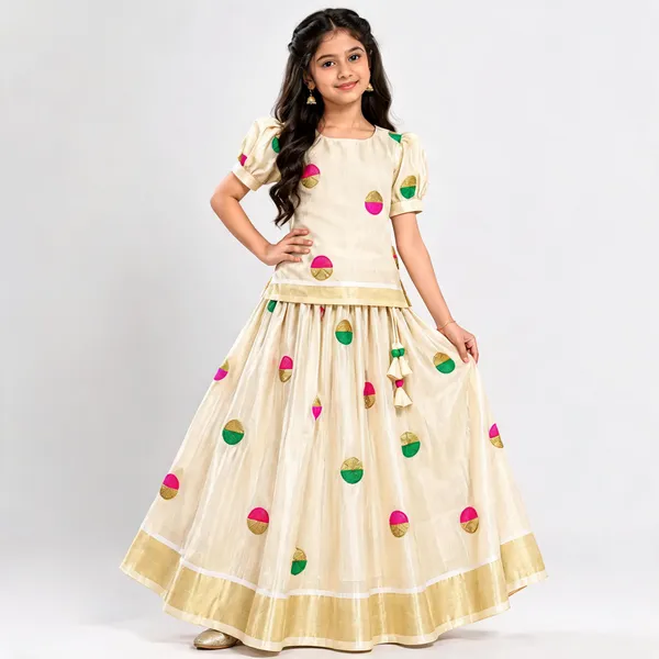 Cream_Pure_Silk_Printed_Flared_Lehenga_Set_For_Girls