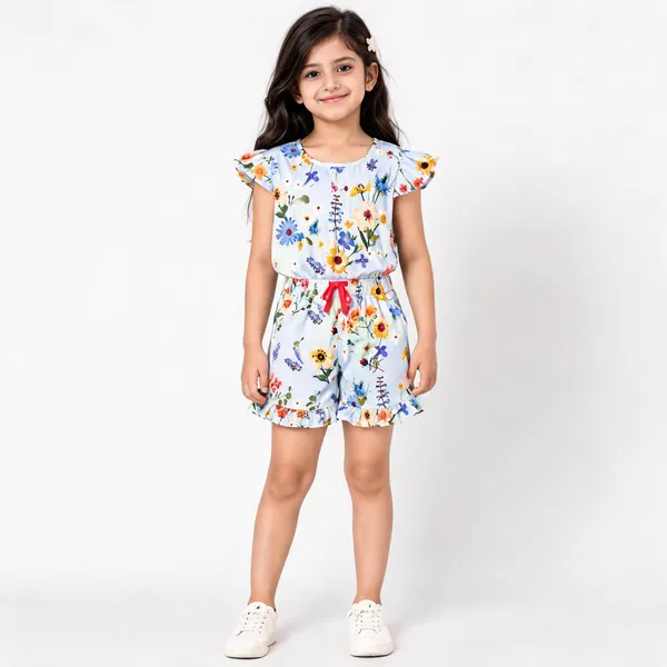 Multicolour_Poly_Cotton_Floral_Print_Flutter_Sleeve_Romper_For_Girls