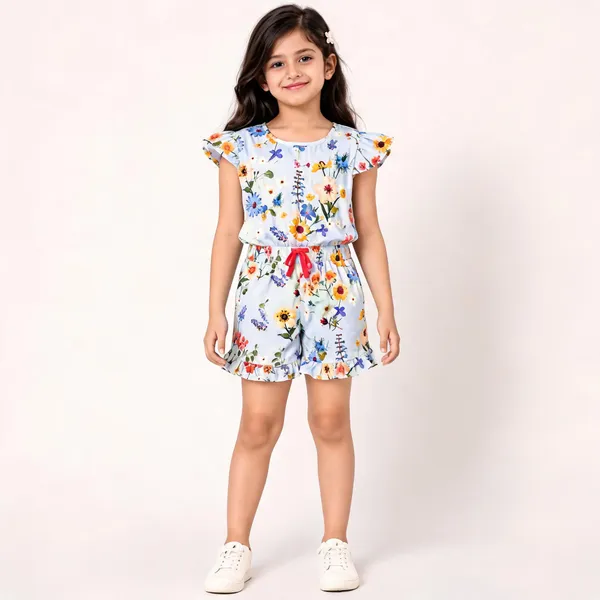 Multicolour_Poly_Cotton_Floral_Print_Flutter_Sleeve_Romper_For_Girls