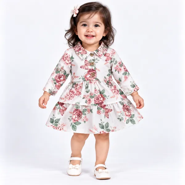 White_Floral_Print_Tiered_Dress_for_Girls