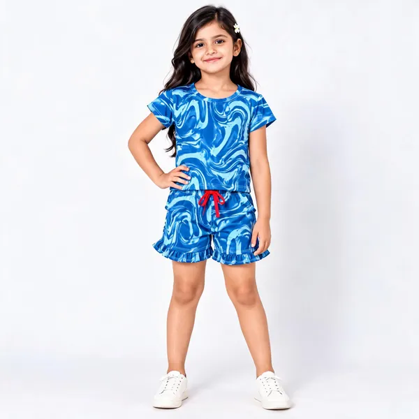 Blue_Poly_Cotton_Printed_Short_Sleeve_Co-Ord_Set_For_Girls