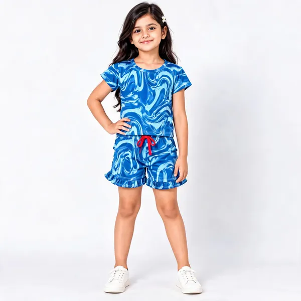 Blue_Poly_Cotton_Printed_Short_Sleeve_Co-Ord_Set_For_Girls