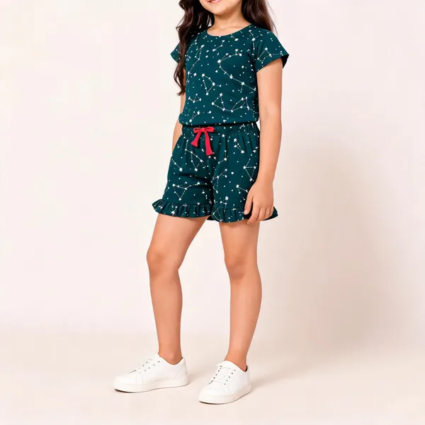 Green_Poly_Cotton_Printed_Short_Sleeve_Top_And_Shorts_Set_For_Girls