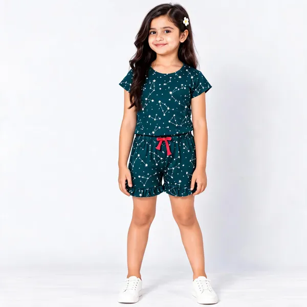 Green_Poly_Cotton_Printed_Short_Sleeve_Top_And_Shorts_Set_For_Girls