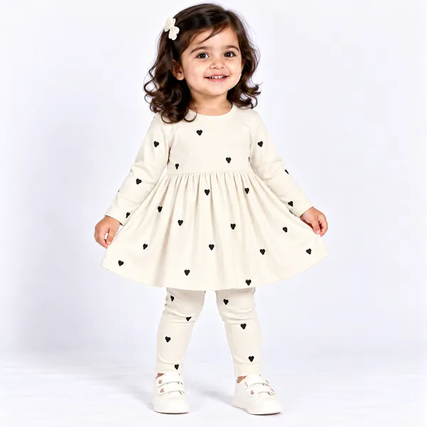 Cream_Full_Sleeve_Heart_Print_Dress_For_Girls