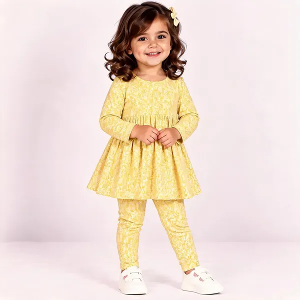 Yellow_Poly_Cotton_Lace_Fit_And_Flare_Full_Sleeve_Dress_Set_For_Girls