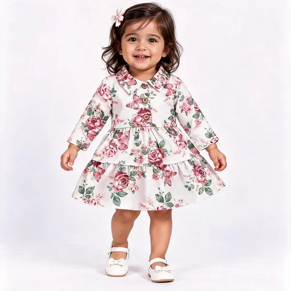 White_Poly_Cotton_Floral_Print_Tiered_Full_Sleeve_Dress_For_Girls