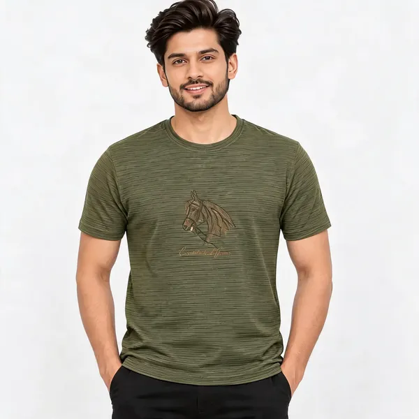 Olive_Green_Jacquard_Regular_Fit_Graphic_T-Shirt_For_Men