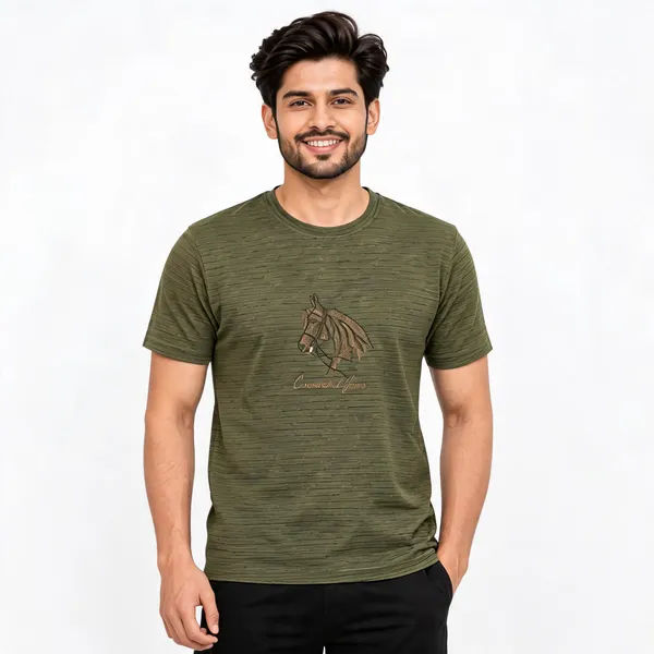 Olive_Green_Jacquard_Regular_Fit_Graphic_T-Shirt_For_Men