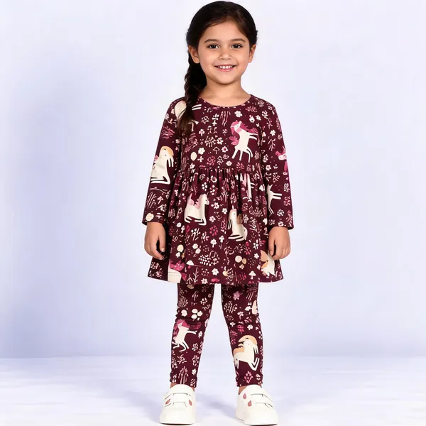 Maroon_Poly_Cotton_Floral_Print_Fit_And_Flare_Dress_Set_For_Girls