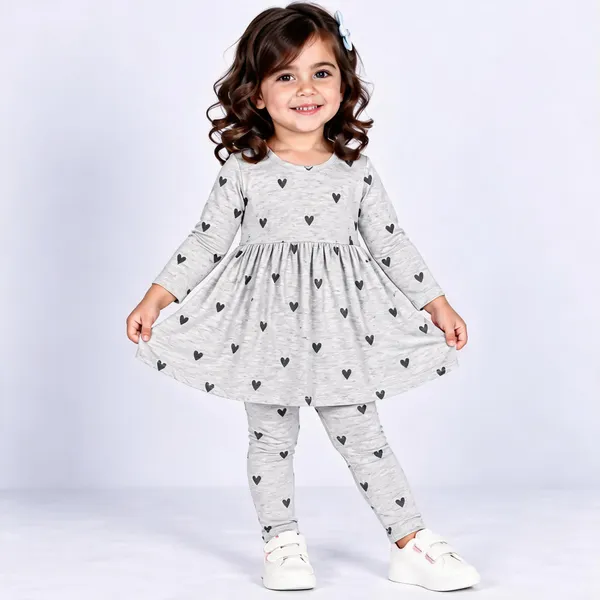 Grey_Poly_Cotton_Heart_Print_Full_Sleeve_Dress_And_Leggings_Set_For_Girls