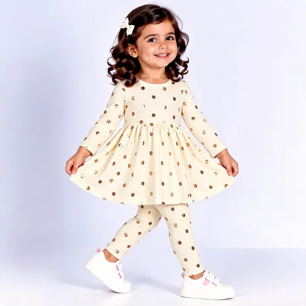 Cream_Poly_Cotton_Polka_Dot_Flared_Dress_And_Leggings_Set_For_Girls