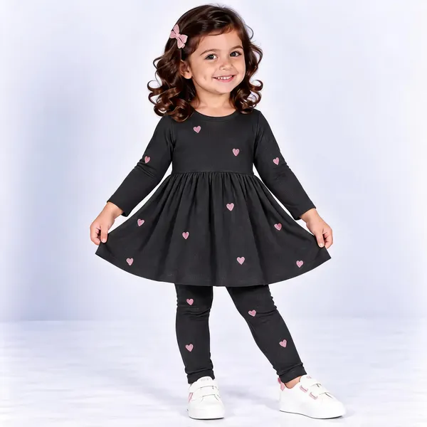 Black_Poly_Cotton_Fit_And_Flare_Heart_Print_Dress_Set_For_Girls