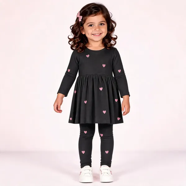Black_Poly_Cotton_Fit_And_Flare_Heart_Print_Dress_Set_For_Girls