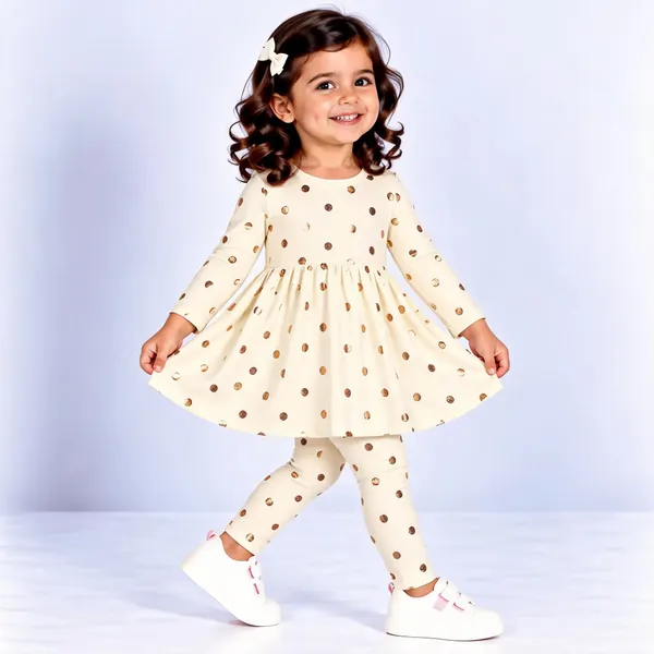 Cream_Poly_Cotton_Polka_Dot_Full_Sleeve_Dress_Set_For_Girls