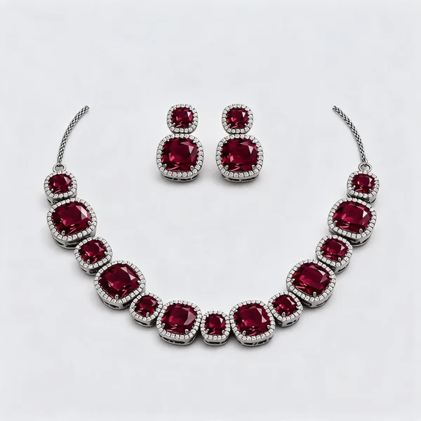 Red_Brass_Silver_Tone_Stone_Necklace_And_Earrings_Set_For_Women