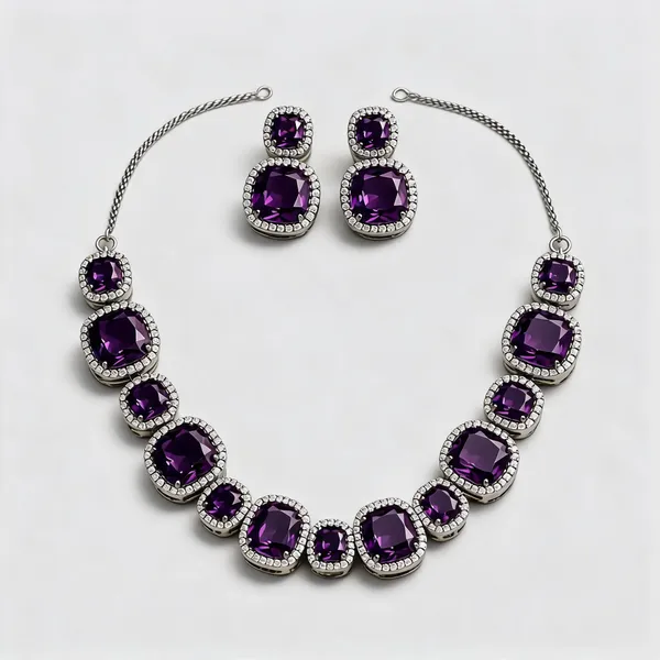 Purple_Stone_Silver_Tone_Graduated_Necklace_Set_For_Women