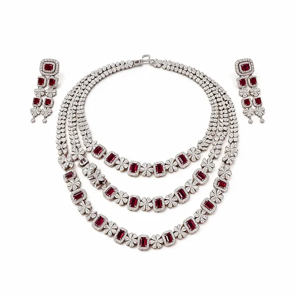 Silver_Red_Brass_Layered_Stone_Necklace_Set_For_Women