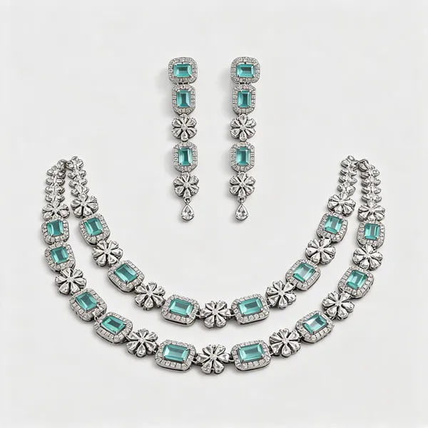 Green_Silver_Tone_Brass_Rectangular_Stone_Necklace_Set_For_Women