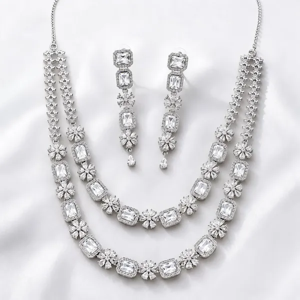 Silver_Clear_Stone_Layered_Brass_Necklace_Set_For_Women
