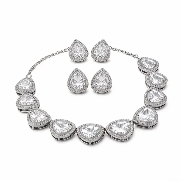 Silver_Tone_Clear_Crystal_Teardrop_Necklace_Set_For_Women