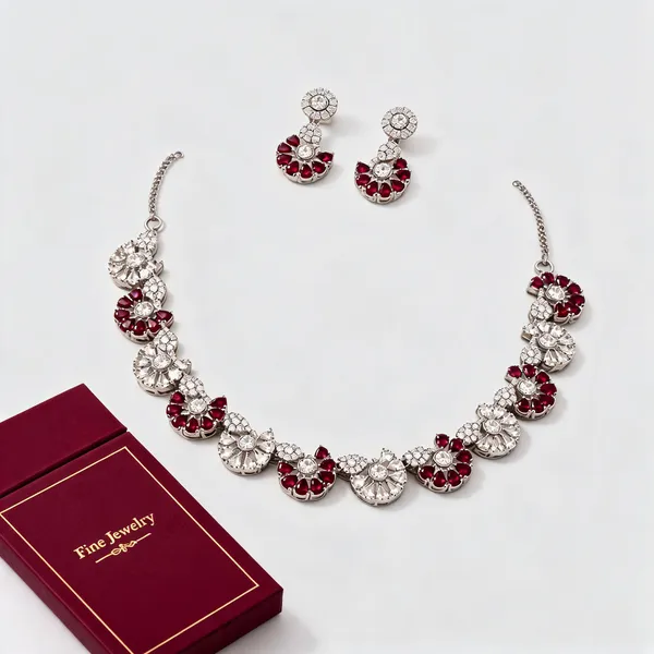 Silver_Red_Stone_Floral_Brass_Necklace_Set_For_Women