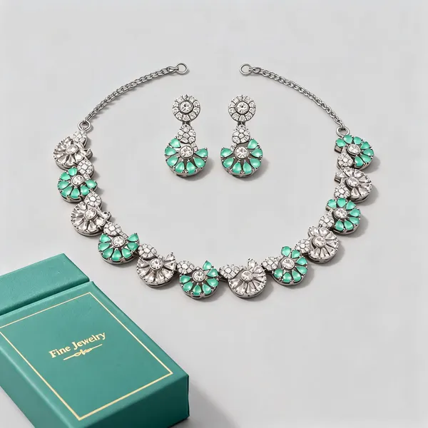 Green_Stone_Floral_Silver_Tone_Brass_Necklace_Set_For_Women
