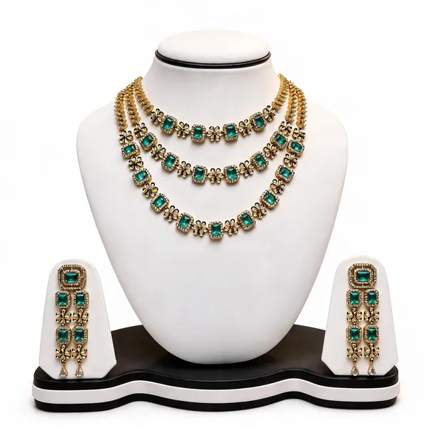 Green_Brass_Gold_Tone_Layered_Stone_Necklace_Set_For_Women