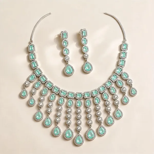 Aqua_Brass_Silver_Tone_Stone_Necklace_Set_For_Women