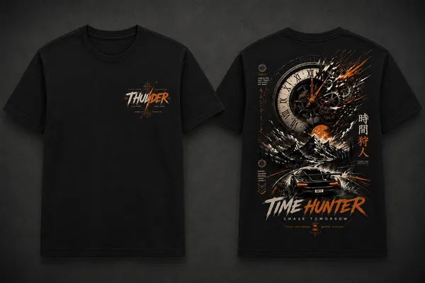 Time_Hunter_Unisex_T_Shirt_Black_Cotton