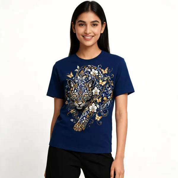 Mandala_Leopard_Unisex_T_Shirt_Navy