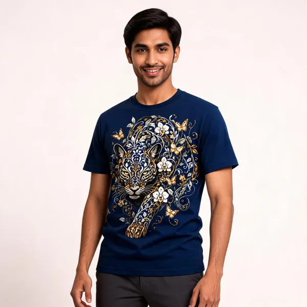Mandala_Leopard_Unisex_T_Shirt_Navy