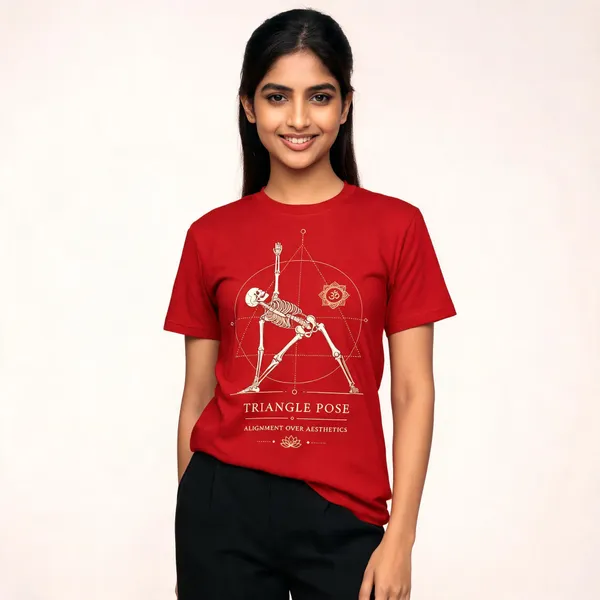 Triangle_Pose_Unisex_T_Shirts_Red