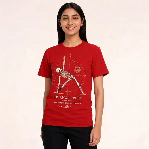 Triangle_Pose_Unisex_T_Shirts_Red