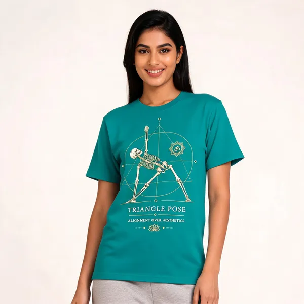 Triangle_Pose_Unisex_T_Shirts_Aqua