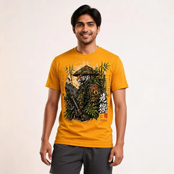 Samurai_Tiger_Warrior_Unisex_T_Shirt_Mustard_Yellow