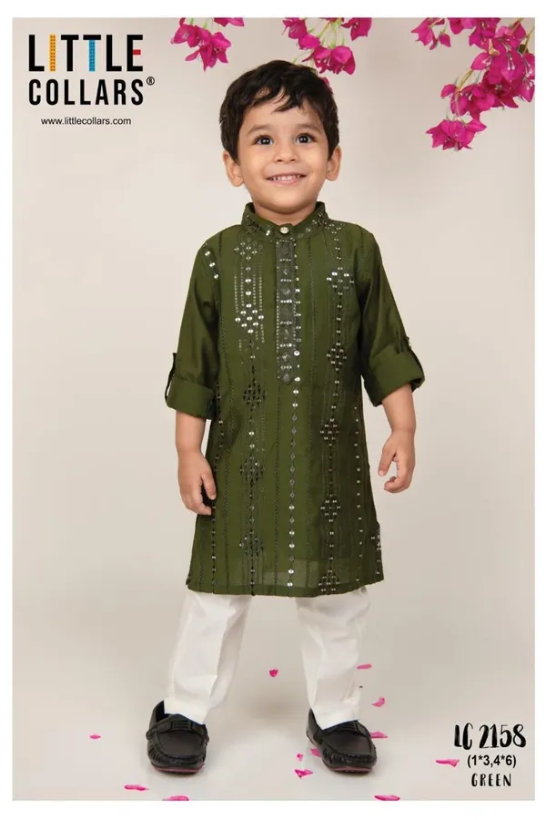 Green_Embellished_Kurta_Set_For_Boys