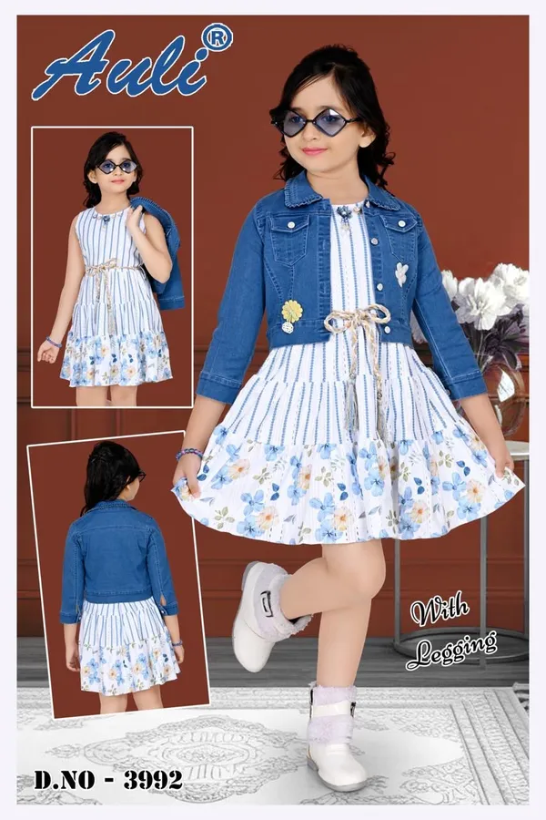 Blue_Denim_Floral_Dress_Set_For_Girls