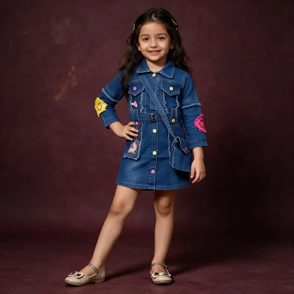 Blue_Denim_Embellished_Dress_With_Leggings_For_Girls
